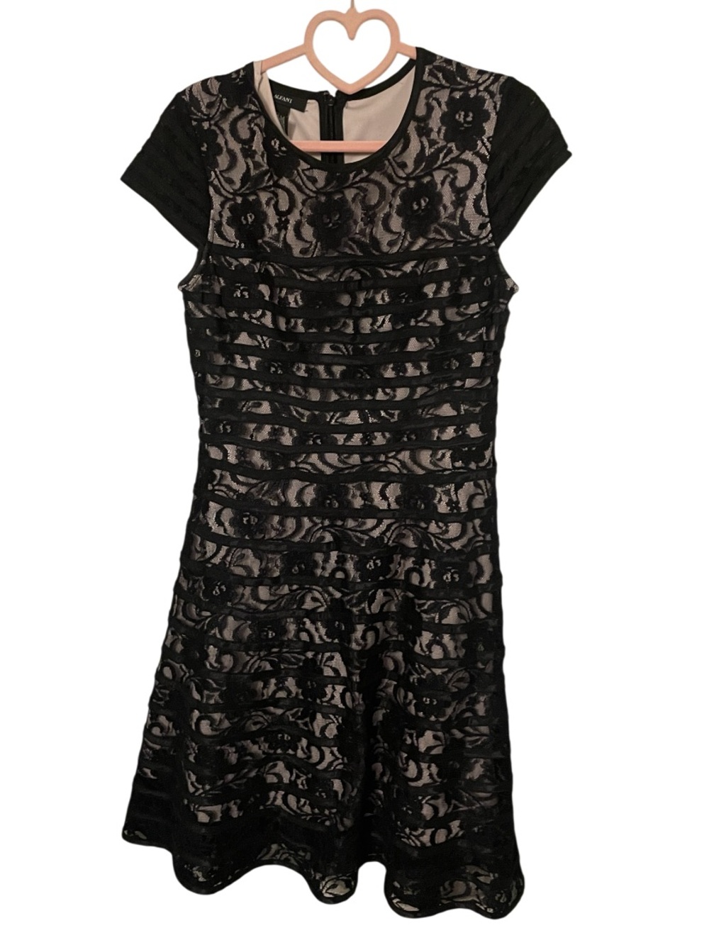 Alfani Black Lace Overlay Midi Dress with Nude Lining